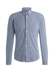BOSS Dark Blue Printed Stretch Slim-Fit Shirt - Image 6 of 6