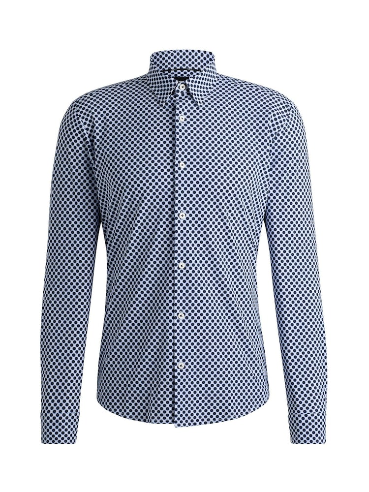 BOSS Dark Blue Printed Stretch Slim-Fit Shirt - Image 6 of 6 BOSS Dark Blue Printed Stretch Slim-Fit Shirt - Image 6 of 6