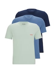 HUGO Blue/Green Logo Print 100% Cotton T-Shirts 3 Pack - Image 2 of 5