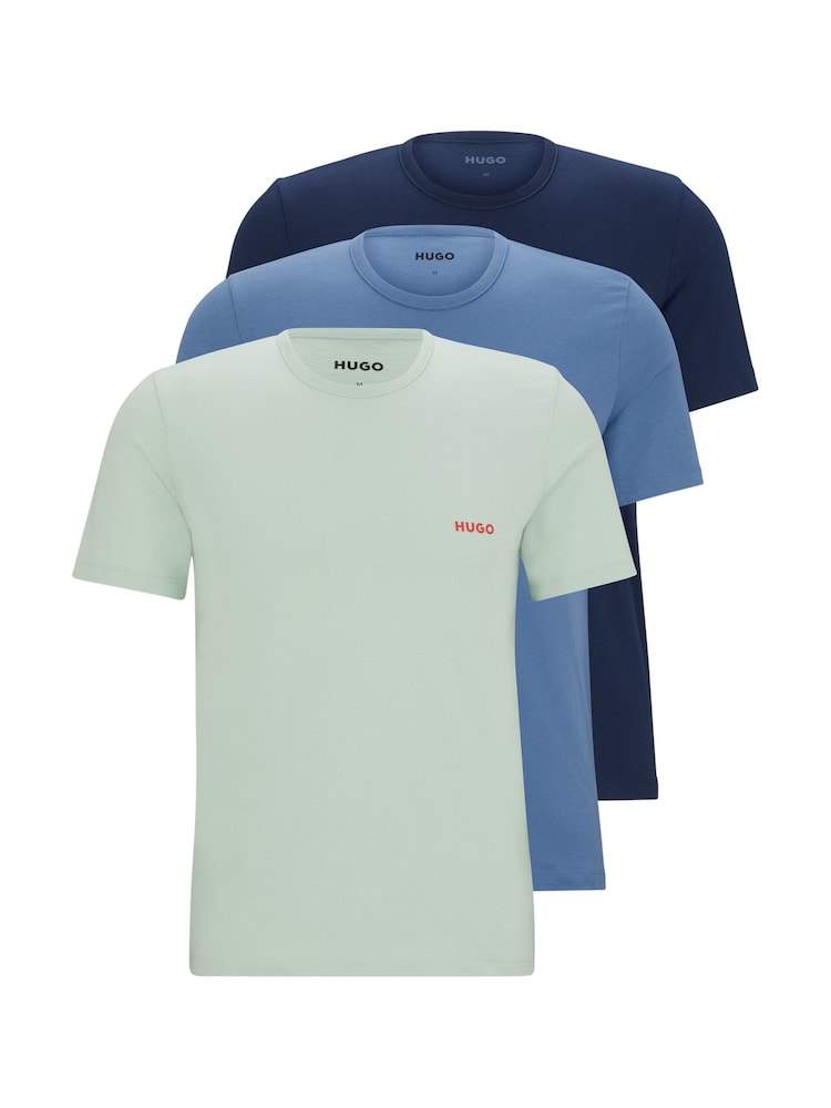 HUGO Blue/Green Logo Print 100% Cotton T-Shirts 3 Pack - Image 2 of 5