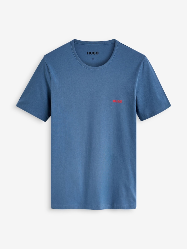 HUGO Blue/Green Logo Print 100% Cotton T-Shirts 3 Pack - Image 5 of 5