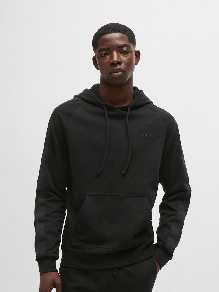 HUGO Black Logo Tape Hoodie in 100% Cotton Terry - Image 1 of 5