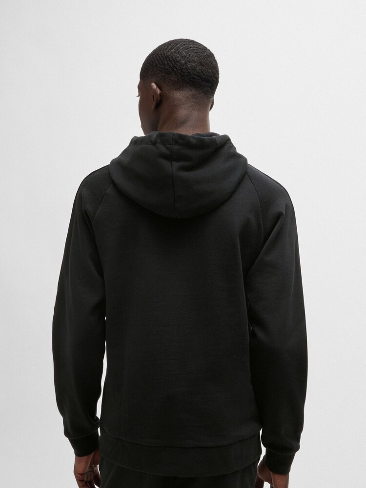 HUGO Black Logo Tape Hoodie in 100% Cotton Terry - Image 2 of 5