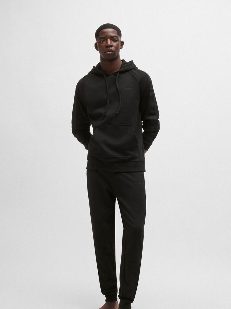 HUGO Black Logo Tape Hoodie in 100% Cotton Terry - Image 3 of 5