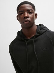 HUGO Black Logo Tape Hoodie in 100% Cotton Terry - Image 4 of 5