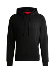 HUGO Black Logo Tape Hoodie in 100% Cotton Terry - Image 5 of 5