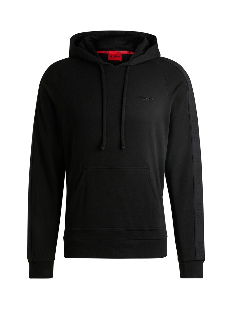HUGO Black Logo Tape Hoodie in 100% Cotton Terry - Image 5 of 5