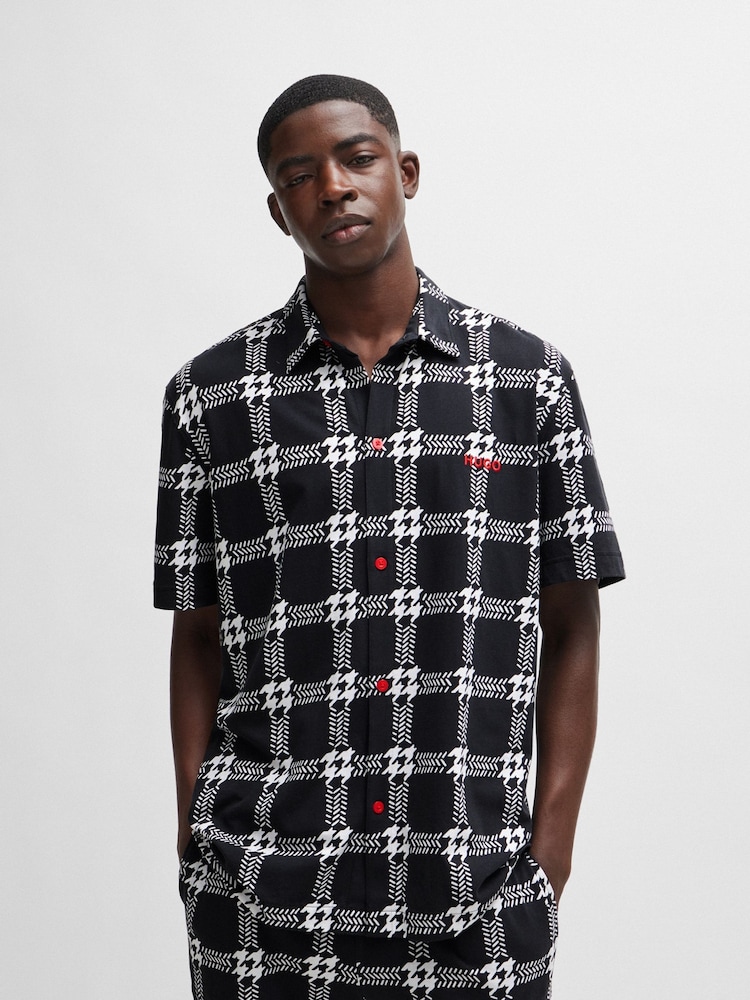 HUGO Black HUGO Houndstooth Print Stretch Cotton Pyjamas - Image 1 of 5