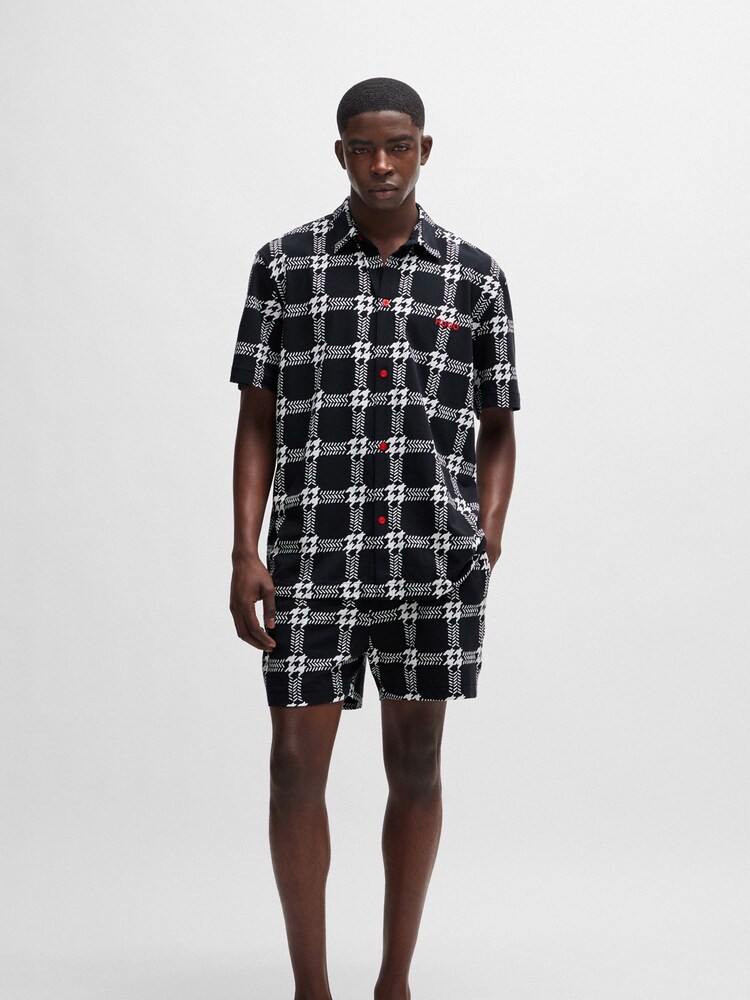 HUGO Black HUGO Houndstooth Print Stretch Cotton Pyjamas - Image 2 of 5