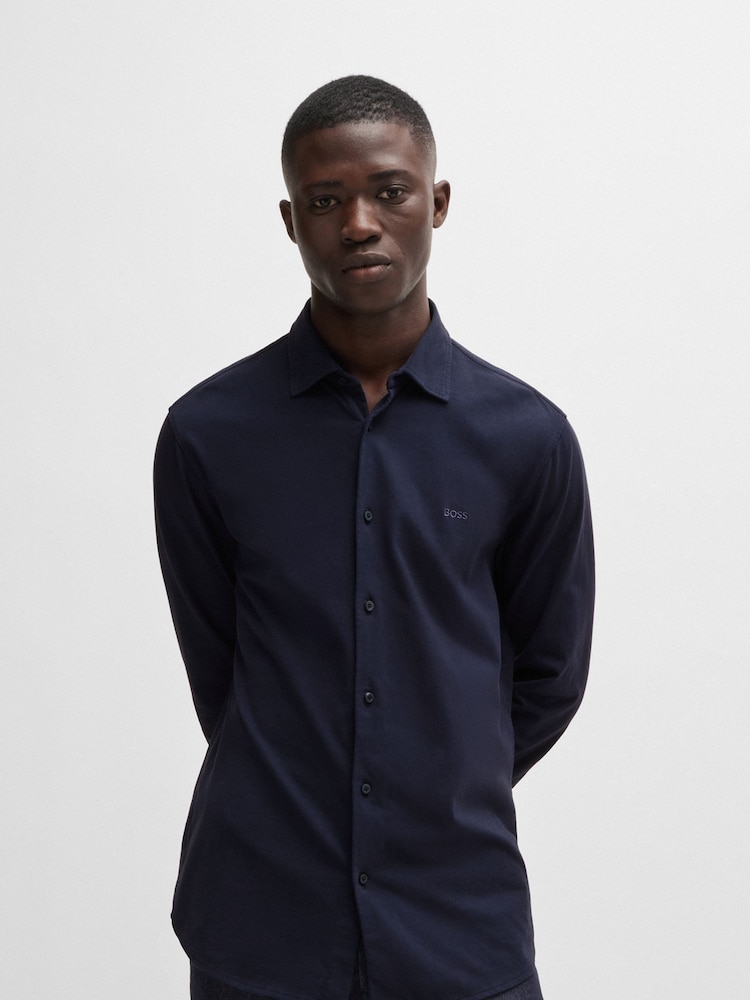 BOSS Blue Slim Fit 100% Cotton Shirt - Image 1 of 6 BOSS Blue Slim Fit 100% Cotton Shirt - Image 1 of 6