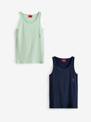 HUGO Green/Navy HUGO Logo Vests  Stretch Cotton 2 Pack - Image 1 of 3