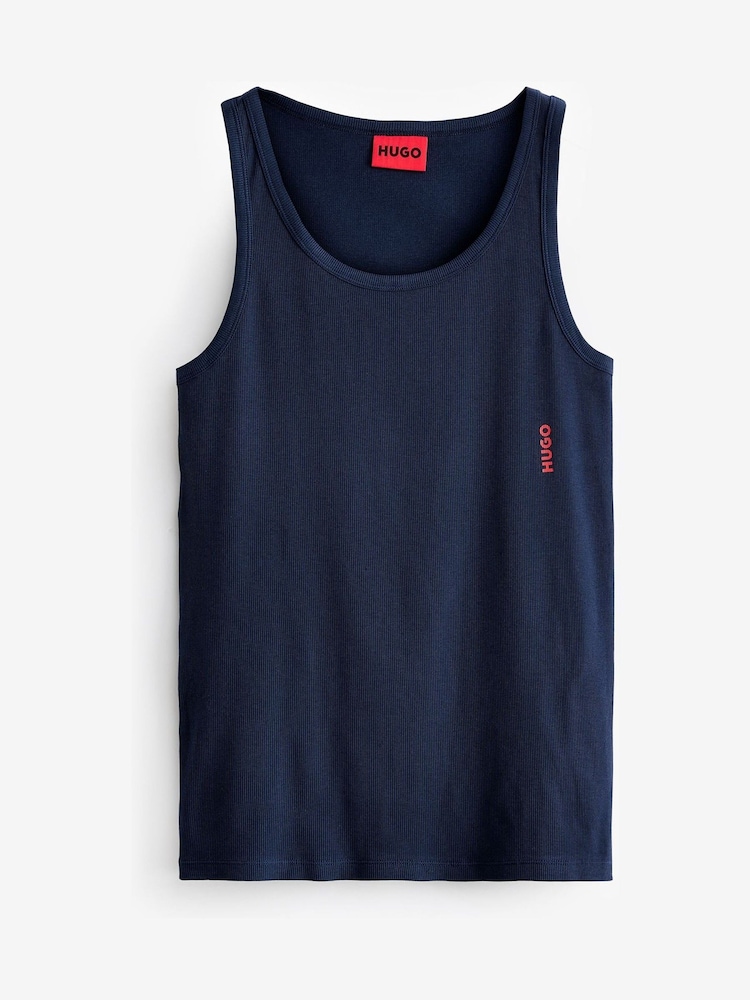 HUGO Green/Navy HUGO Logo Vests Stretch Cotton 2 Pack - Image 3 of 3 HUGO Green/Navy HUGO Logo Vests Stretch Cotton 2 Pack - Image 3 of 3