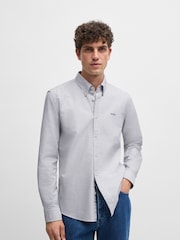 Темно-синий - BOSS Slim Fit Striped Oxford 100% Cotton Shirt - Изображение 1 из 5