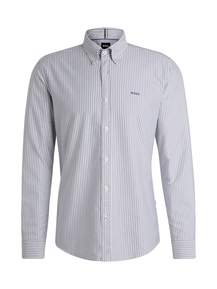 BOSS Dark Blue Slim Fit Striped Oxford 100% Cotton Shirt - Image 5 of 5 BOSS Dark Blue Slim Fit Striped Oxford 100% Cotton Shirt - Image 5 of 5