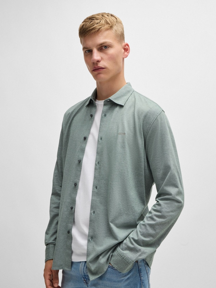 BOSS Green 100% Cotton Slim Fit Melange Piqué Shirt - Image 1 of 6