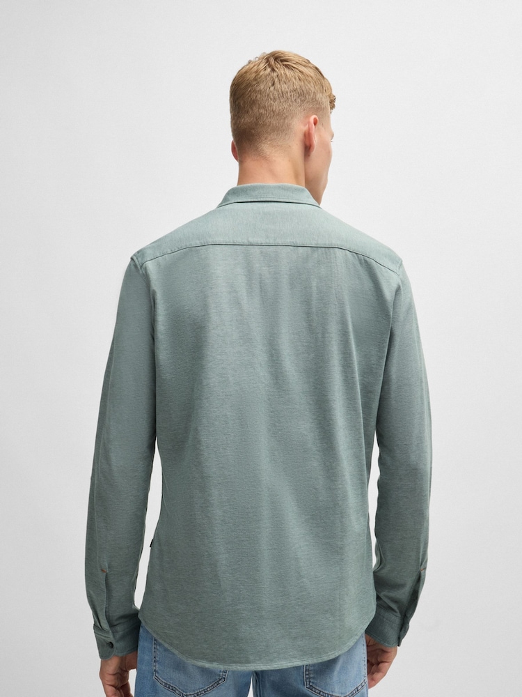 BOSS Green 100% Cotton Slim Fit Melange Piqué Shirt - Image 2 of 6