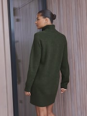 Green Khaki 100% Wool High Roll Neck Short Knitted Jumper Dress - Image 3 of 7