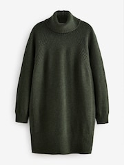 Green Khaki 100% Wool High Roll Neck Short Knitted Jumper Dress - Image 5 of 7