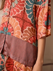 Brown/Multi Paisley Border Print Short Sleeve Crinkle Satin Shirt - Image 3 of 4