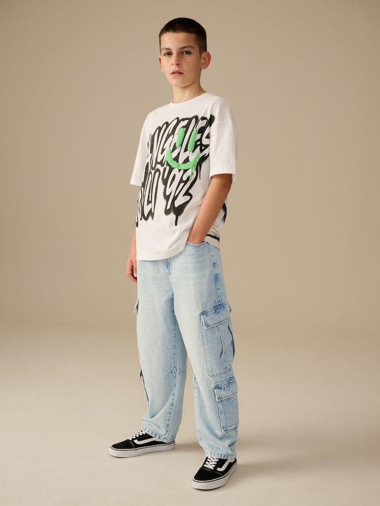 Denim Vintage Tapered Wide Cargo Denim 100% Cotton Jeans (3-16yrs) - Image 2 of 8