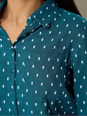 M&Co Green Petite Long Sleeve Dobby Shirt - Image 4 of 6