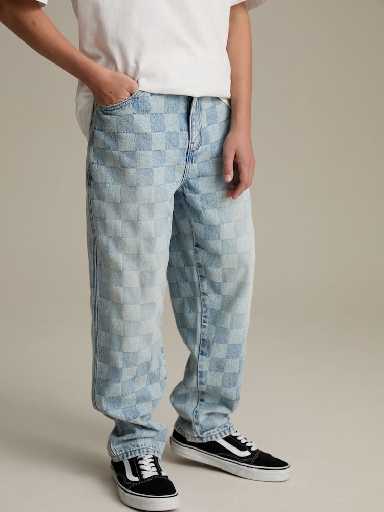 Check Blue Denim Loose Fit Authentic 100% Cotton Jeans (3-16yrs) - Image 1 of 4