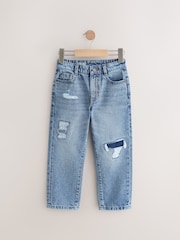 Mid Blue Distressed Loose Fit Authentic 100% Cotton Jeans (3-16yrs) - Image 1 of 4