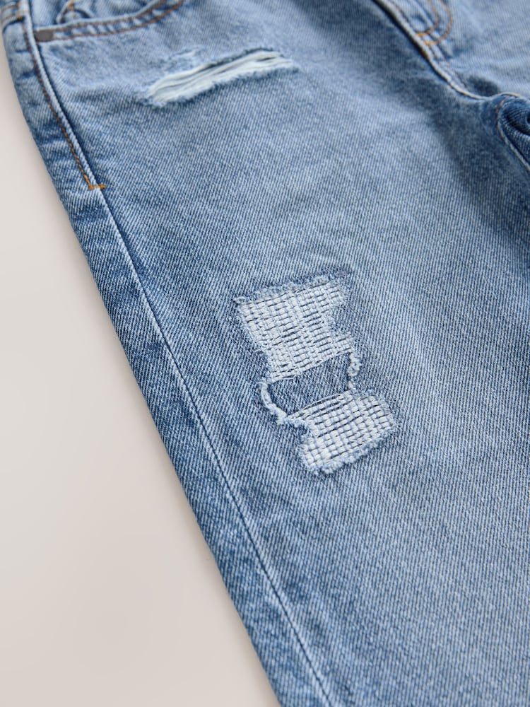 Mid Blue Distressed Loose Fit Authentic 100% Cotton Jeans (3-16yrs) - Image 4 of 4