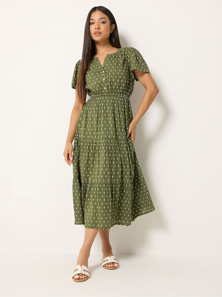 M&Co Green Petite Short Sleeve Dobby Dress - Image 1 of 6