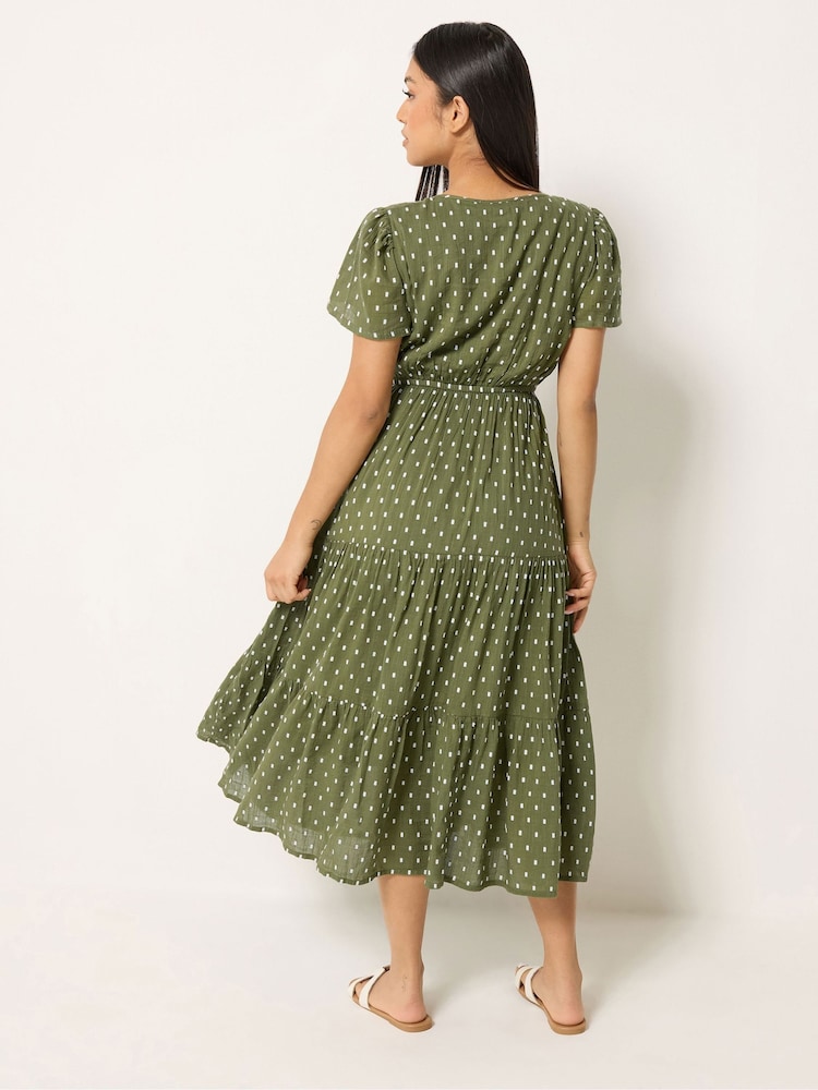 M&Co Green Petite Short Sleeve Dobby Dress - Image 2 of 6