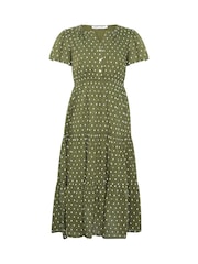 M&Co Green Petite Short Sleeve Dobby Dress - Image 5 of 6