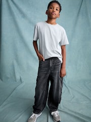 Black Tapered Wide Cargo Denim 100% Cotton Jeans (3-16yrs) - Image 2 of 8