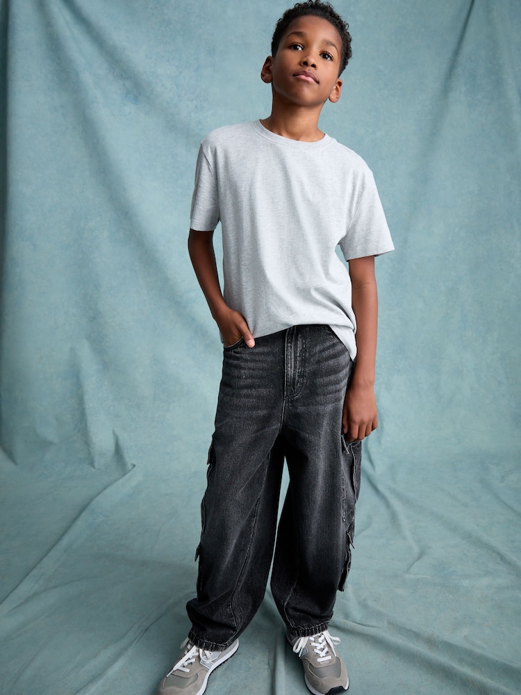 Black Tapered Wide Cargo Denim 100% Cotton Jeans (3-16yrs) - Image 2 of 8