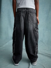 Black Tapered Wide Cargo Denim 100% Cotton Jeans (3-16yrs) - Image 3 of 8