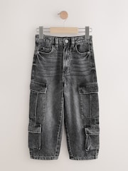 Black Tapered Wide Cargo Denim 100% Cotton Jeans (3-16yrs) - Image 5 of 8