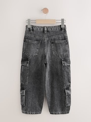 Black Tapered Wide Cargo Denim 100% Cotton Jeans (3-16yrs) - Image 6 of 8