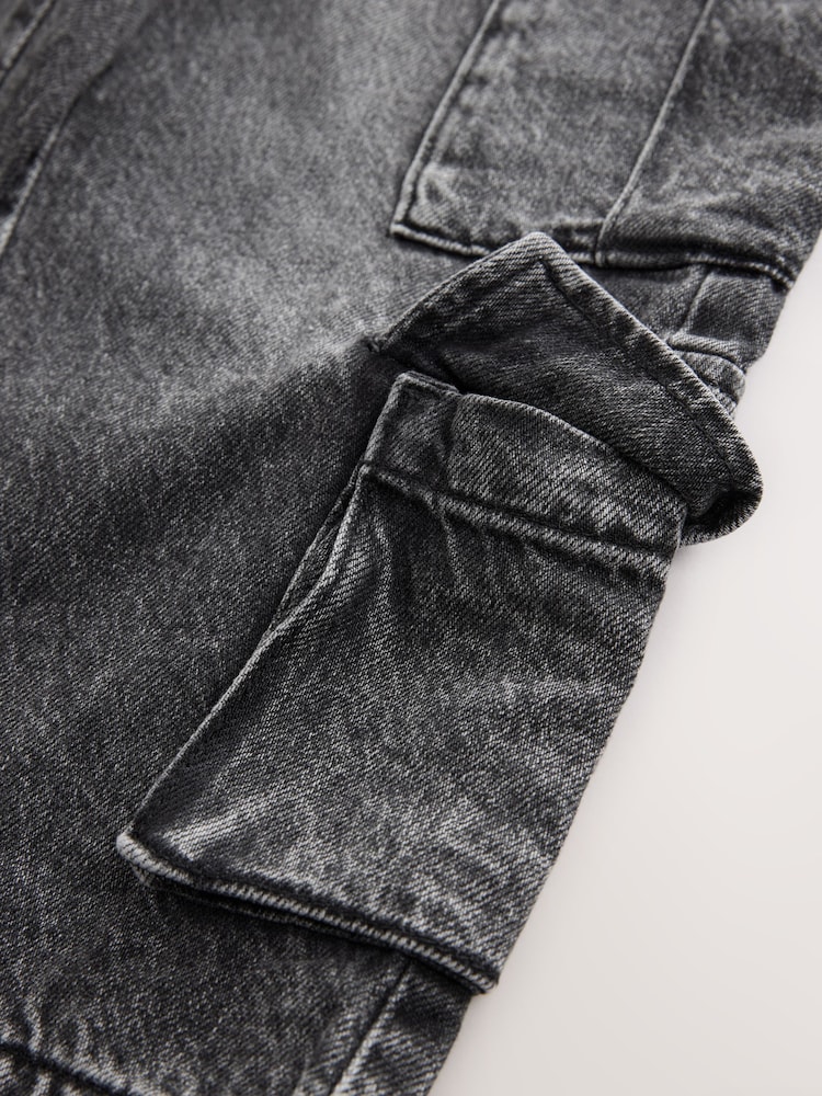 Black Tapered Wide Cargo Denim 100% Cotton Jeans (3-16yrs) - Image 8 of 8