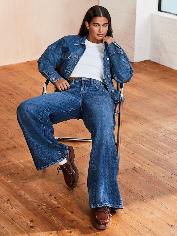 Dark Blue Superwide Leg 100% Cotton Jeans - Image 2 of 5
