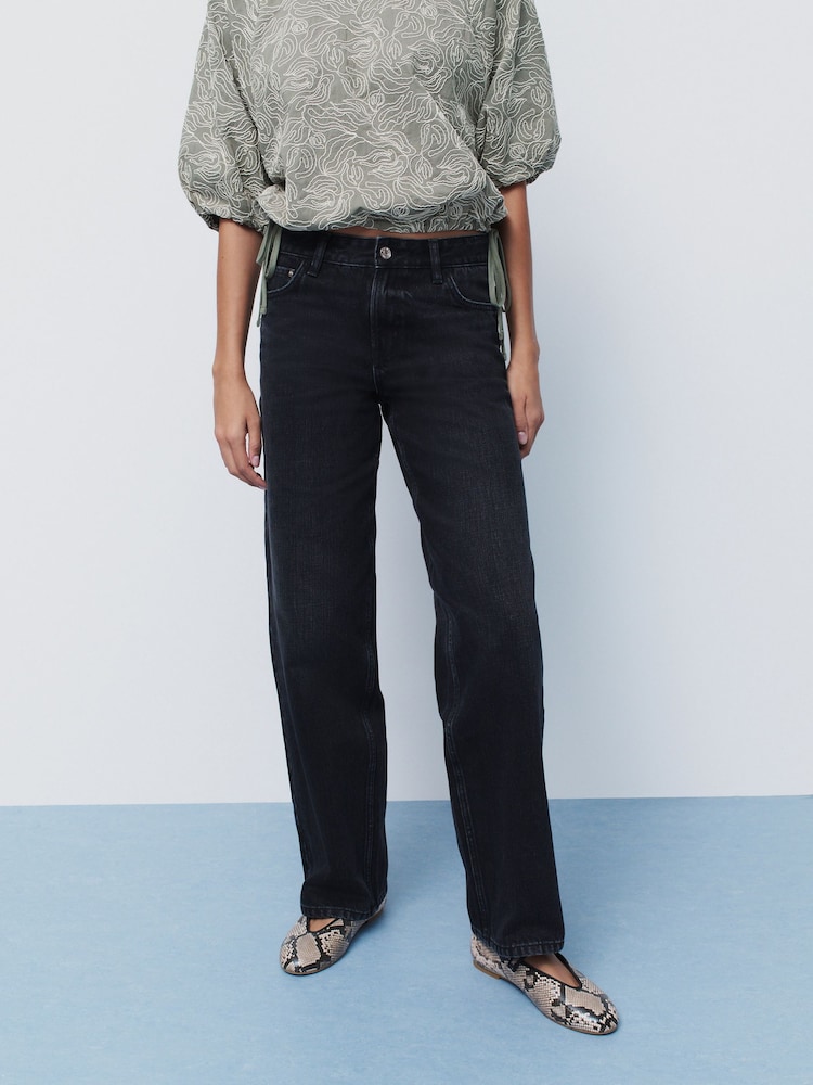 Black Baggy Wide Leg 100% Cotton Jeans - Image 1 of 8