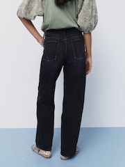 Black Baggy Wide Leg 100% Cotton Jeans - Image 4 of 8