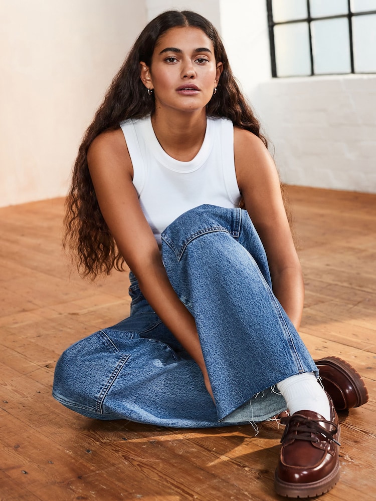 Mid Blue Carpenter Wide Leg 100% Cotton Jeans - Image 2 of 10