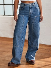 Mid Blue Carpenter Wide Leg 100% Cotton Jeans - Image 4 of 10