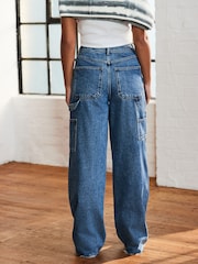 Mid Blue Carpenter Wide Leg 100% Cotton Jeans - Image 5 of 10