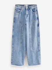 Mid Blue Carpenter Wide Leg 100% Cotton Jeans - Image 7 of 10