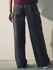 Black Carpenter Wide Leg 100% Cotton Jeans - Image 4 of 8