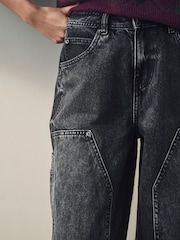 Black Carpenter Wide Leg 100% Cotton Jeans - Image 6 of 8