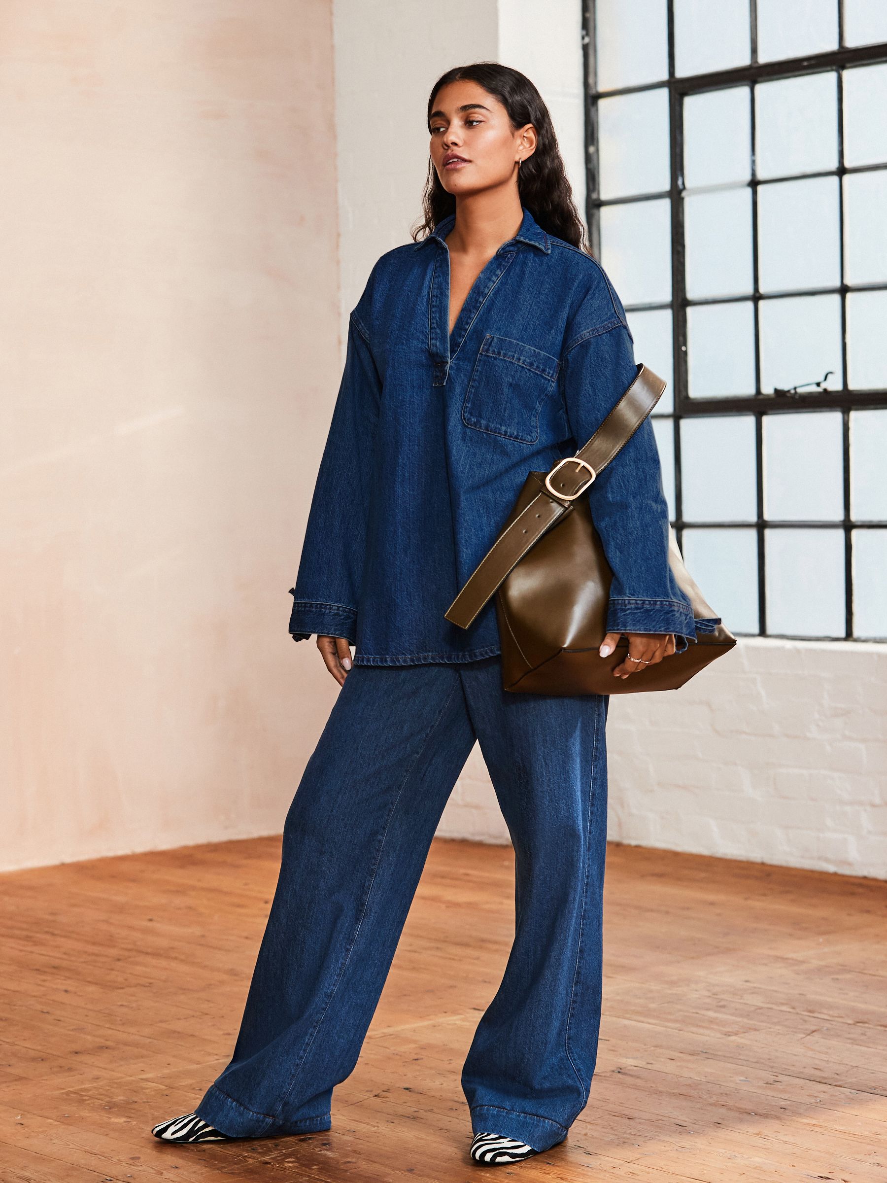 Buy Mid Blue Elasticated Waist Wide Leg Jeans from Next USA Buy Mid Blue Elasticated Waist Wide Leg Jeans from Next USA