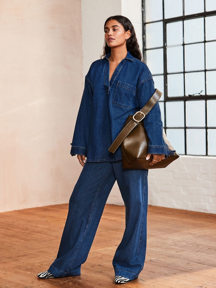 Mid Blue Elasticated Waist Wide Leg Jeans - Image 2 of 8