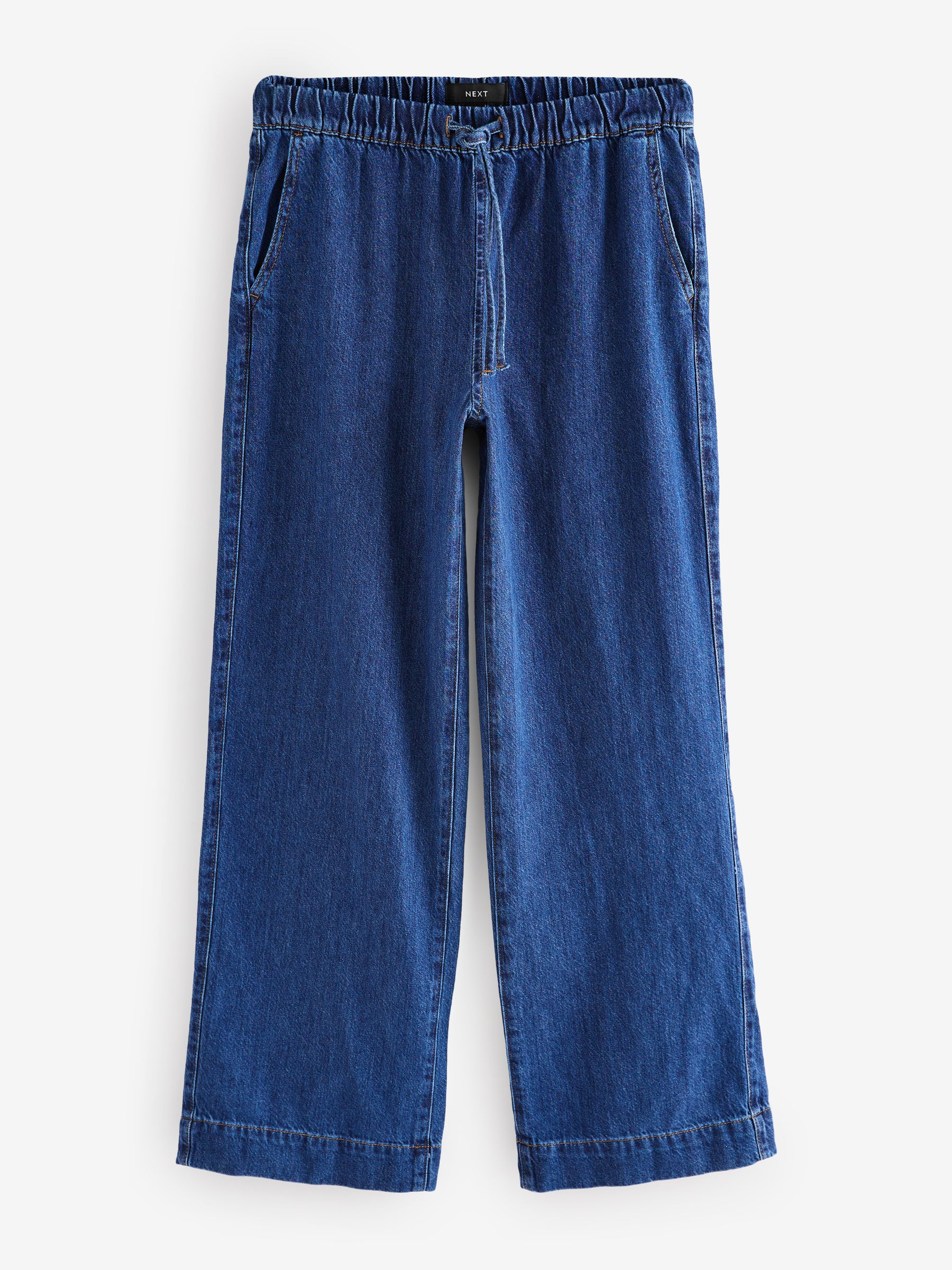 Buy Mid Blue Elasticated Waist Wide Leg Jeans from Next USA Buy Mid Blue Elasticated Waist Wide Leg Jeans from Next USA