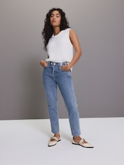 Mid Blue Eyelet Straight Leg Jeans - Image 1 of 8